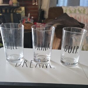 Rae Dunn Clear Drinking Glasses with Black Lettering - Chill,Drink And Gulp